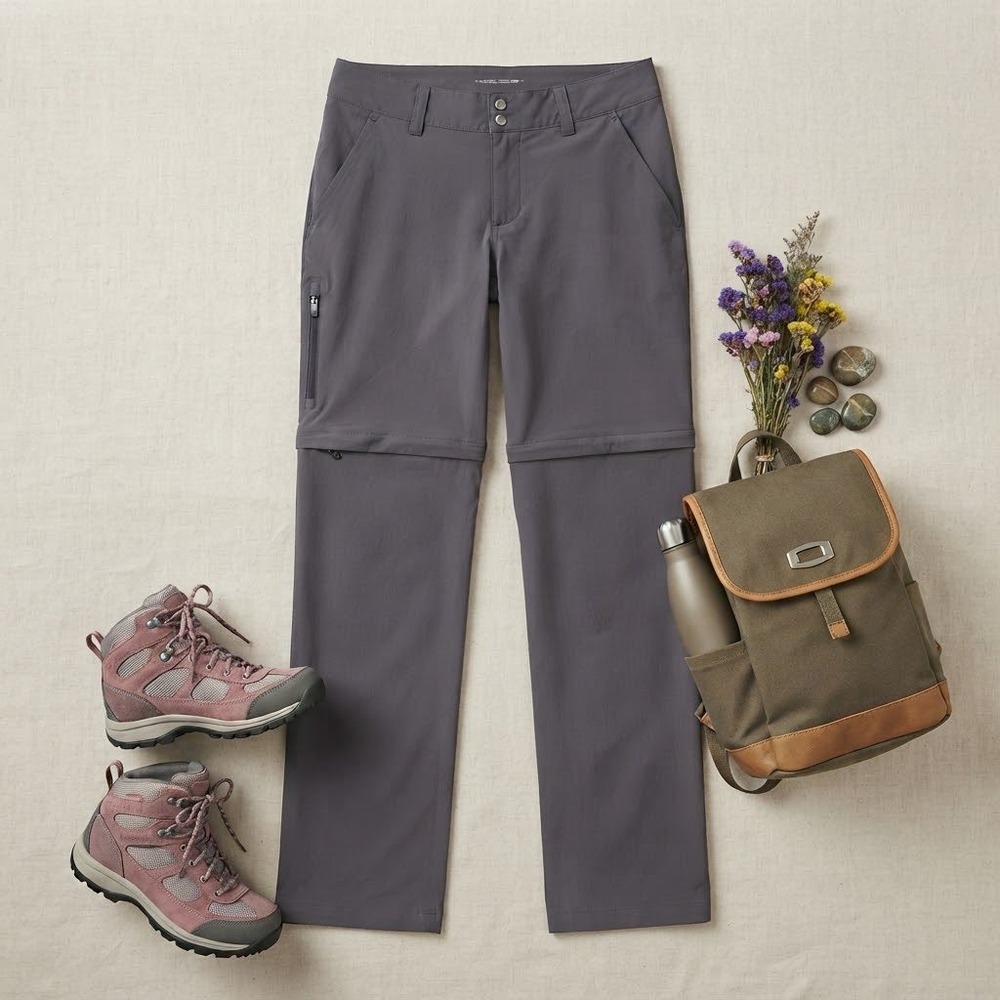 Columbia Omni-Shield Convertible Hiking Pants Women 10 Regular Gray Zip Off